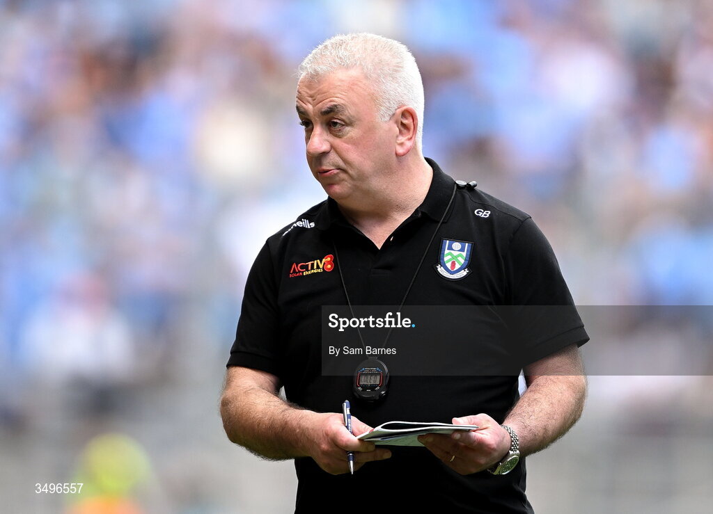 28 June 2026; Monaghan manager Gabriel Bannigan during the GAA Football All-Ireland Senior Championship quarter-final match between Louth and Monaghan at Croke Park in Dublin. Photo by Sam Barnes/Sportsfile