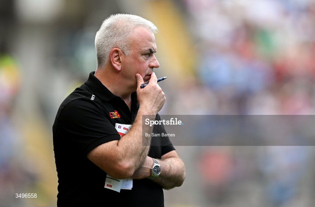 28 June 2026; Monaghan manager Gabriel Bannigan during the GAA Football All-Ireland Senior Championship quarter-final match between Louth and Monaghan at Croke Park in Dublin. Photo by Sam Barnes/Sportsfile
