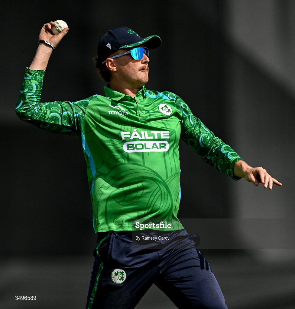 28 June 2026; Ben Calitz of Ireland during match two of the Spinny Cup Men's T20 International series between Ireland and India at Stormont in Belfast.  Photo by Ramsey Cardy/Sportsfile