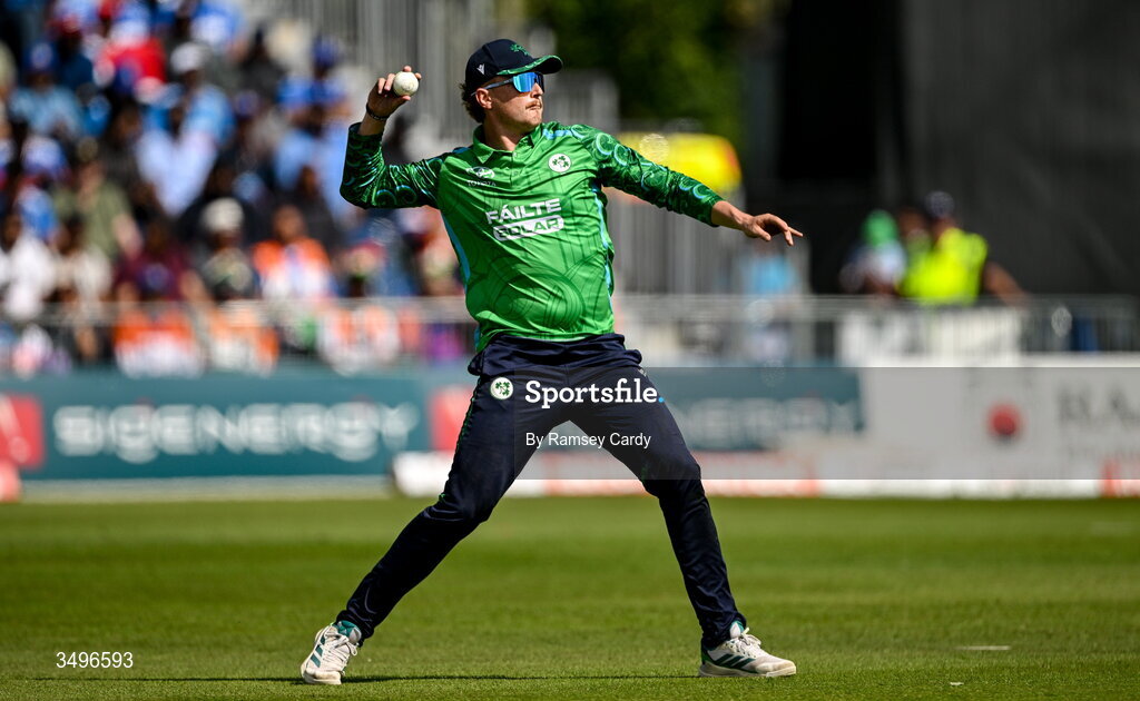 28 June 2026; Ben Calitz of Ireland during match two of the Spinny Cup Men's T20 International series between Ireland and India at Stormont in Belfast.  Photo by Ramsey Cardy/Sportsfile