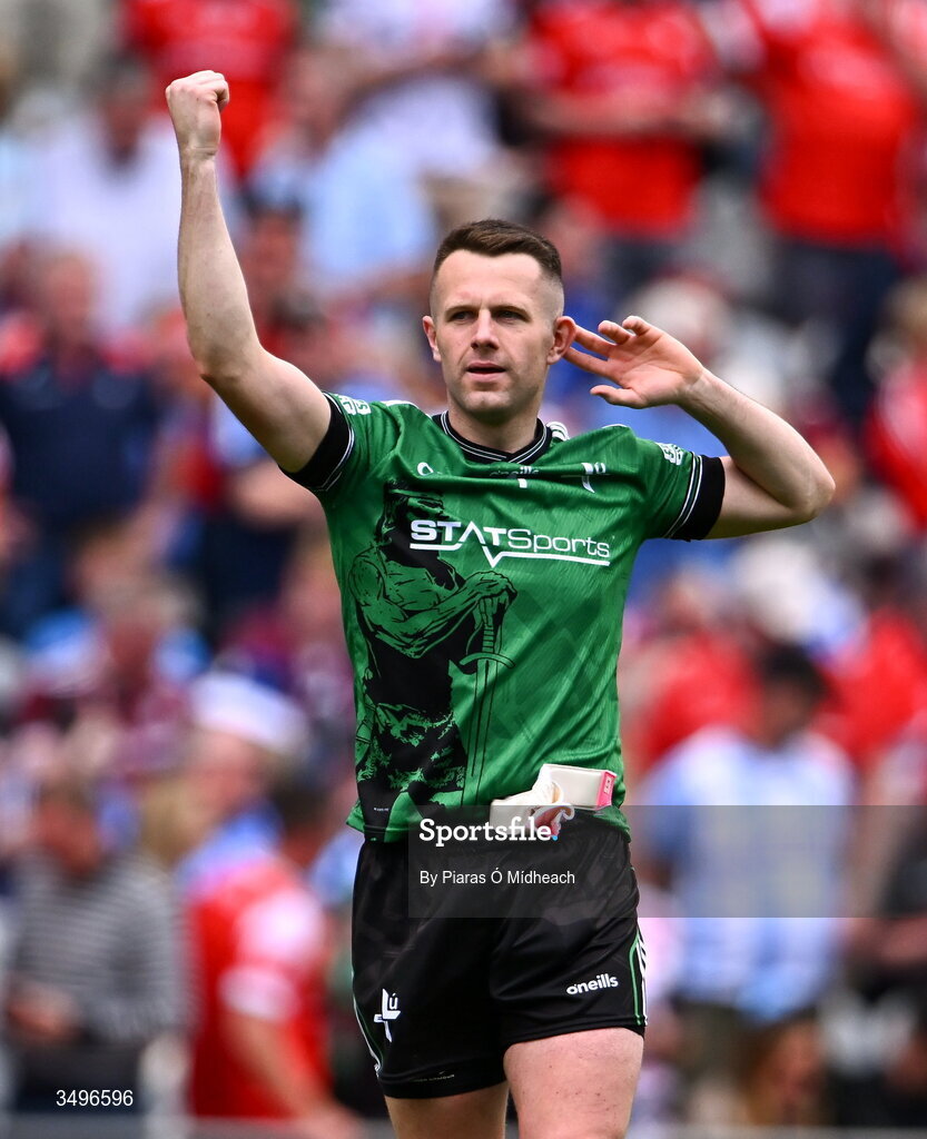 28 June 2026; Louth goalkeeper Niall McDonnell celebrates after his side's victory in the GAA Football All-Ireland Senior Championship quarter-final match between Louth and Monaghan at Croke Park in Dublin. Photo by Piaras Ó Mídheach/Sportsfile