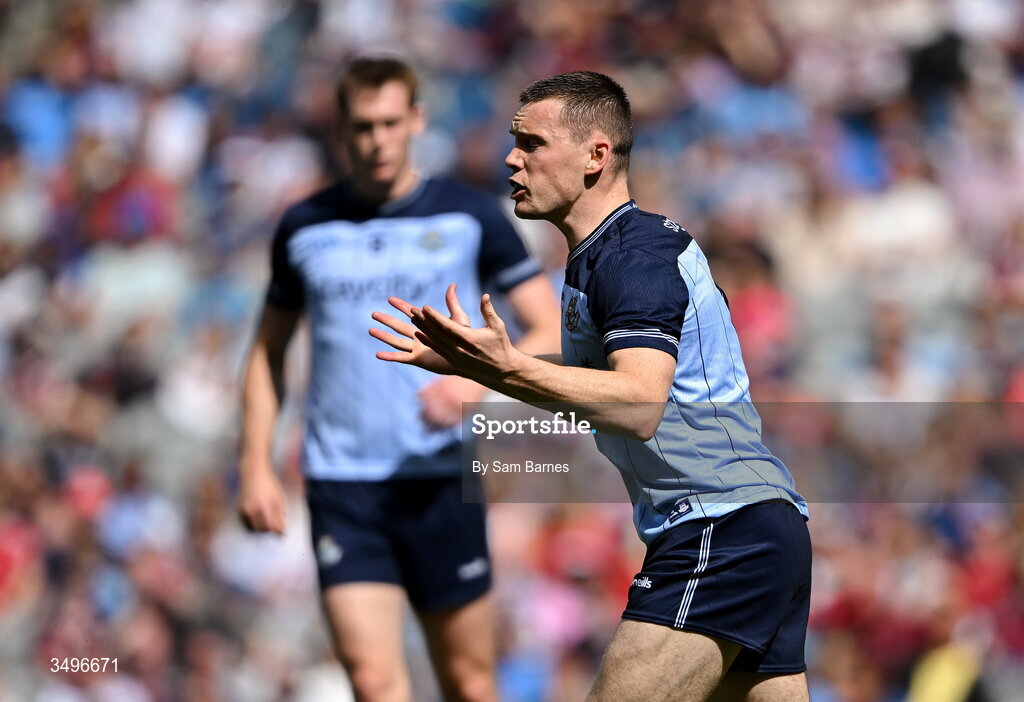28 June 2026; Con O'Callaghan of Dublin reacts during the GAA Football All-Ireland Senior Championship quarter-final match between Dublin and Galway at Croke Park in Dublin. Photo by Sam Barnes/Sportsfile