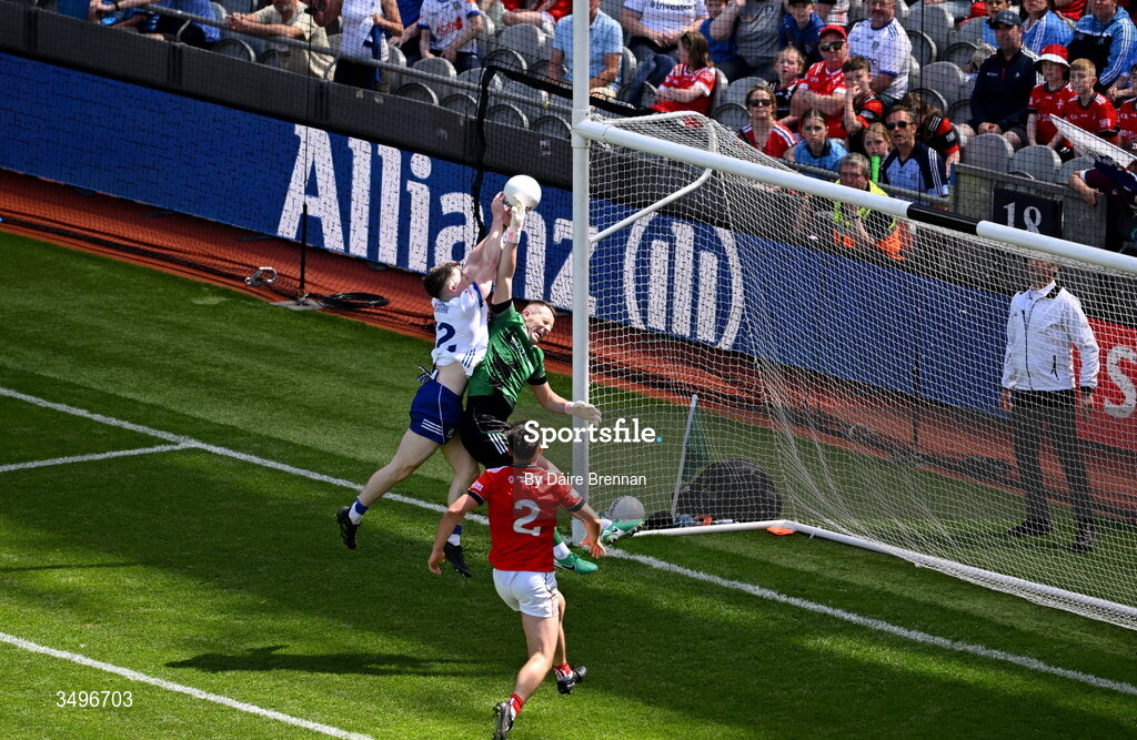 28 June 2026; Stephen O'Hanlon of Monaghan scores his side's second goal during the GAA Football All-Ireland Senior Championship quarter-final match between Louth and Monaghan at Croke Park in Dublin. Photo by Daire Brennan/Sportsfile