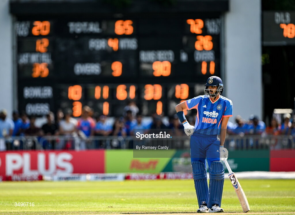 28 June 2026; Axar Patel of India during match two of the Spinny Cup Men's T20 International series between Ireland and India at Stormont in Belfast.  Photo by Ramsey Cardy/Sportsfile
