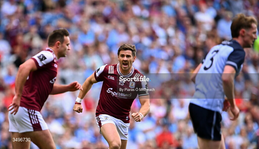 28 June 2026; Shane Walsh of Galway celebrates during the GAA Football All-Ireland Senior Championship quarter-final match between Dublin and Galway at Croke Park in Dublin. Photo by Piaras Ó Mídheach/Sportsfile