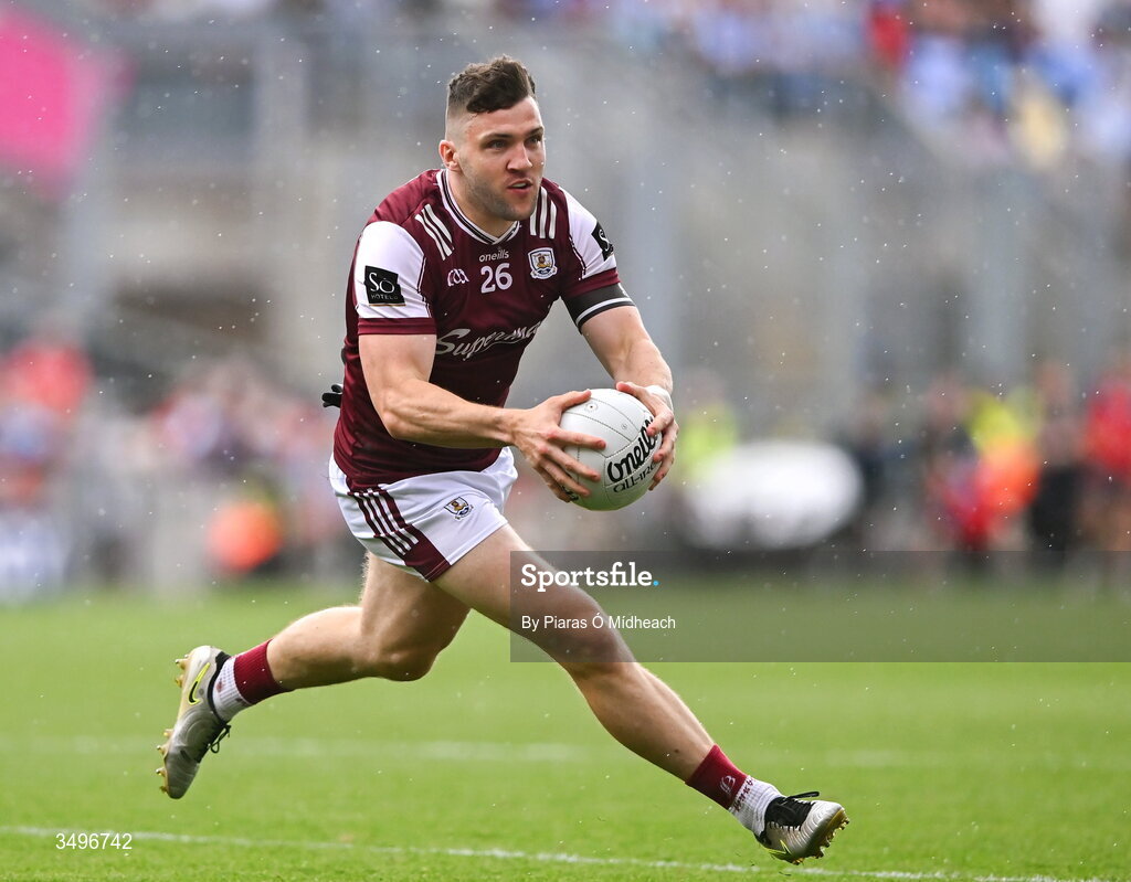 28 June 2026; Damien Comer of Galway during the GAA Football All-Ireland Senior Championship quarter-final match between Dublin and Galway at Croke Park in Dublin. Photo by Piaras Ó Mídheach/Sportsfile