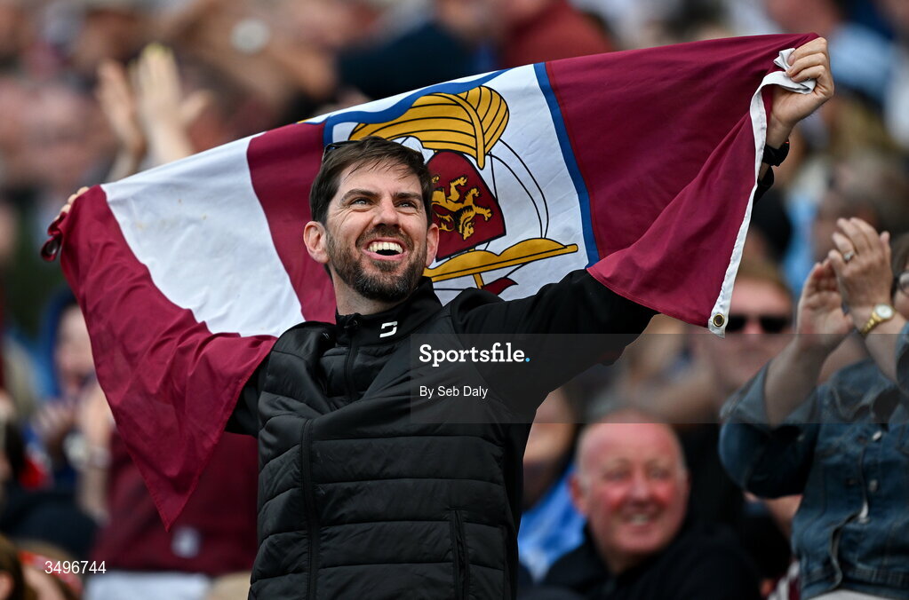 28 June 2026; Galway supporters celebrate during the GAA Football All-Ireland Senior Championship quarter-final match between Dublin and Galway at Croke Park in Dublin. Photo by Seb Daly/Sportsfile