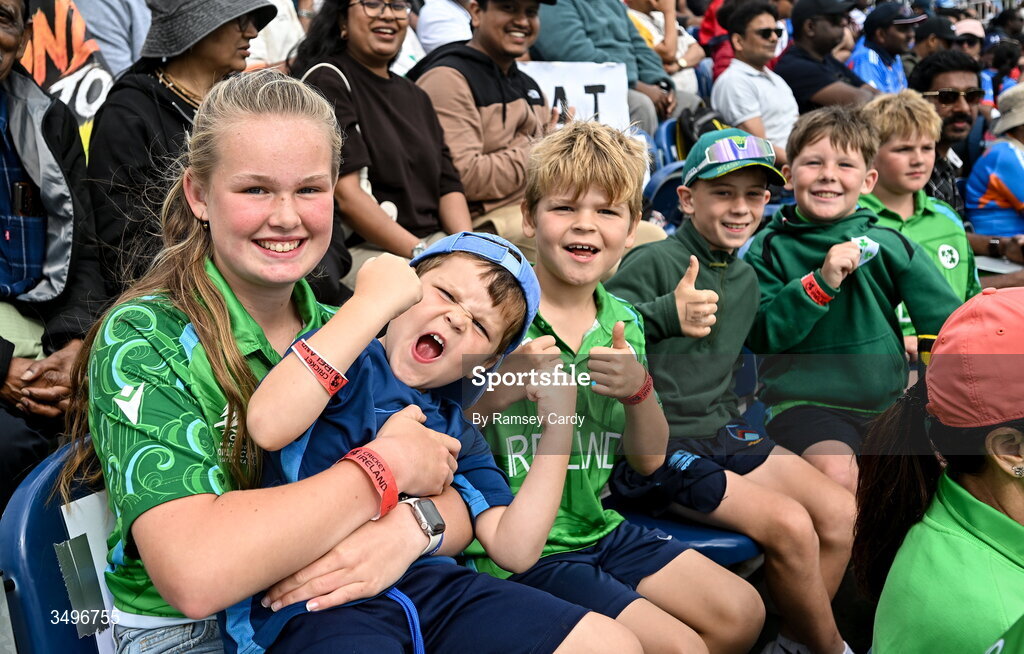 28 June 2026; Ireland supporters during match two of the Spinny Cup Men's T20 International series between Ireland and India at Stormont in Belfast.  Photo by Ramsey Cardy/Sportsfile