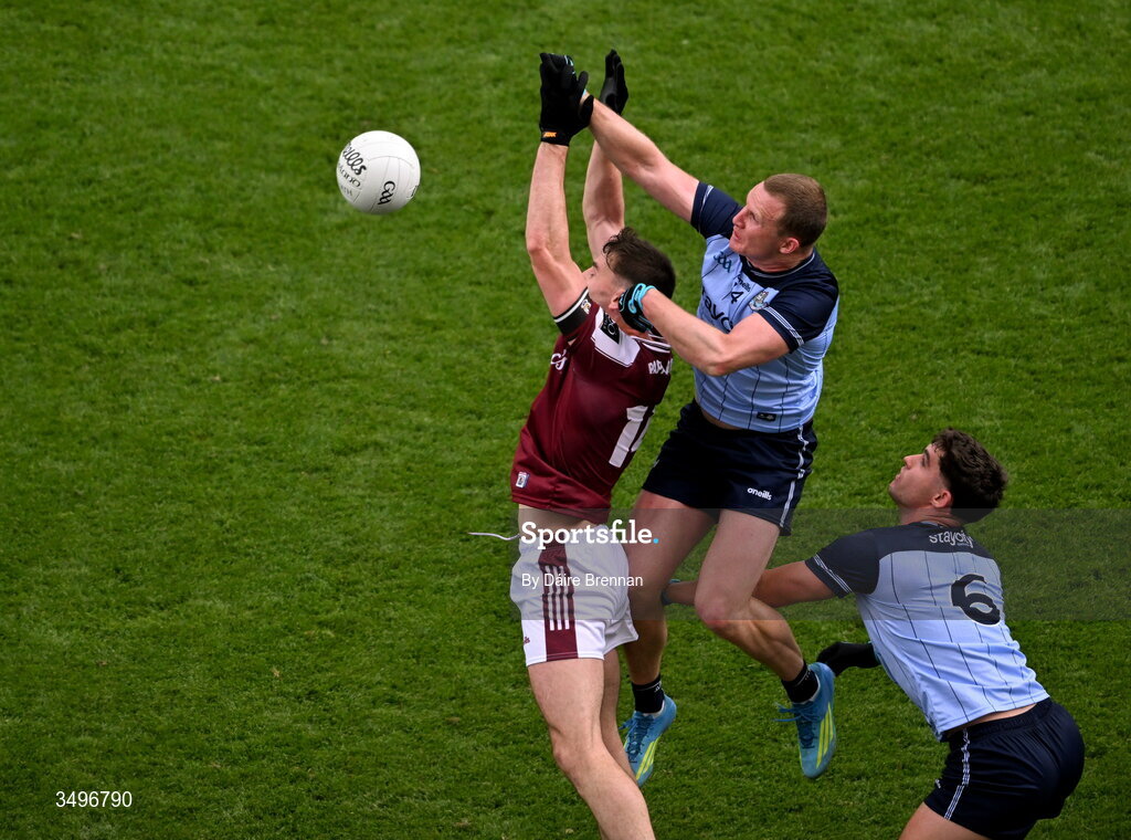 28 June 2026; Matthew Tierney of Galway in action against Ciaran Kilkenny of Dublin during the GAA Football All-Ireland Senior Championship quarter-final match between Dublin and Galway at Croke Park in Dublin. Photo by Daire Brennan/Sportsfile