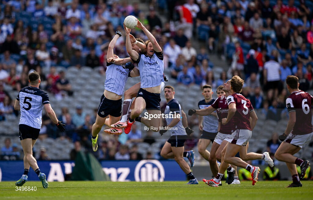 28 June 2026; Peadar Ó Cofaigh Byrne of Dublin wins possession late in the GAA Football All-Ireland Senior Championship quarter-final match between Dublin and Galway at Croke Park in Dublin. Photo by Ray McManus/Sportsfile