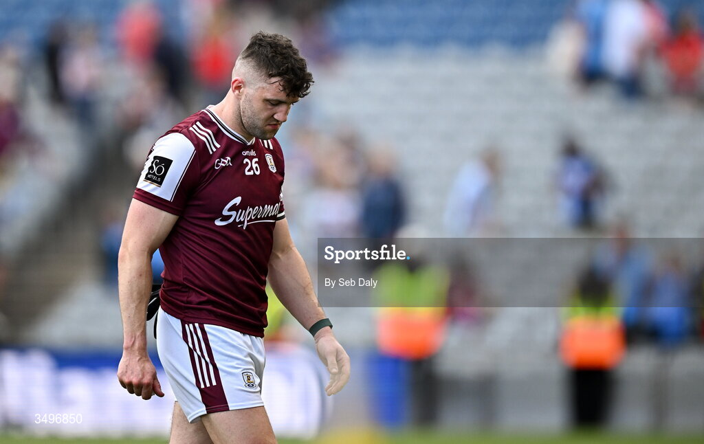 28 June 2026; Damien Comer of Galway after his side's defeat in the GAA Football All-Ireland Senior Championship quarter-final match between Dublin and Galway at Croke Park in Dublin. Photo by Seb Daly/Sportsfile