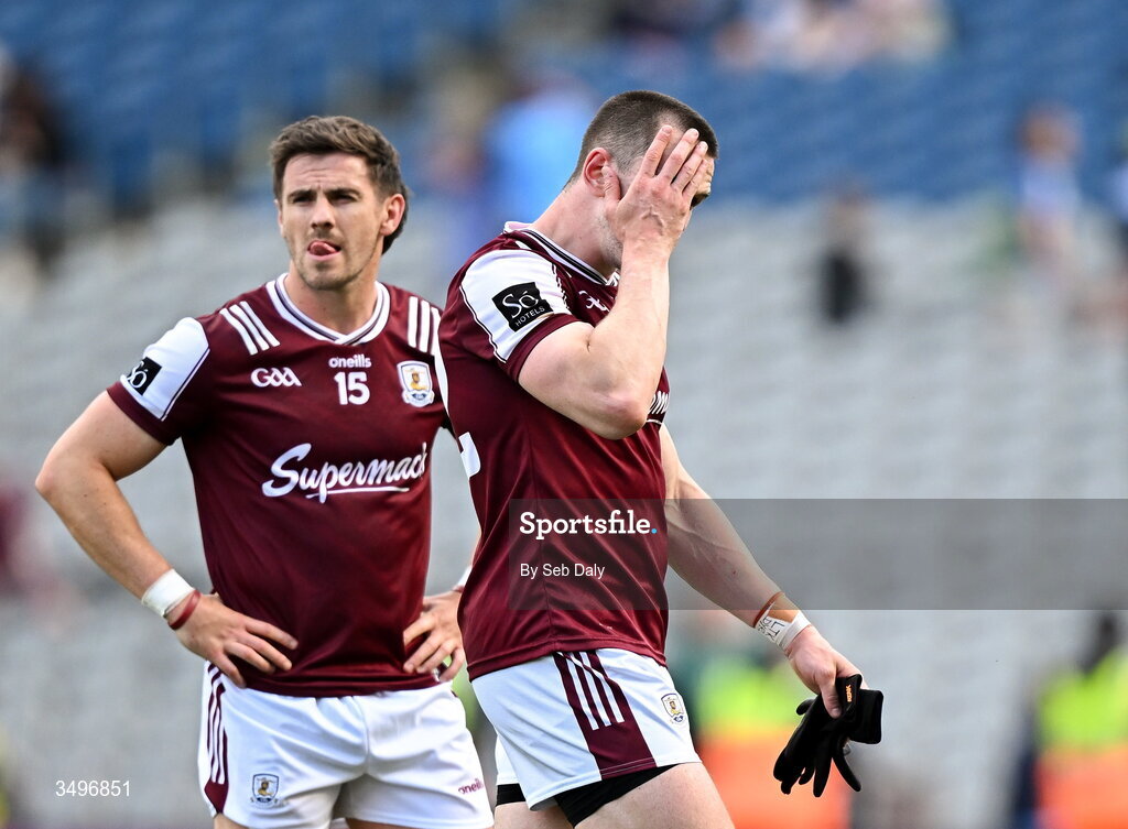 28 June 2026; Cein Darcy of Galway after his side's defeat in the GAA Football All-Ireland Senior Championship quarter-final match between Dublin and Galway at Croke Park in Dublin. Photo by Seb Daly/Sportsfile