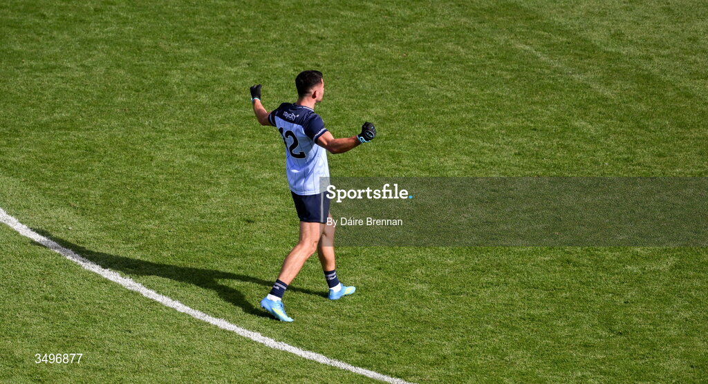 28 June 2026; Niall Scully of Dublin celebrates after the GAA Football All-Ireland Senior Championship quarter-final match between Dublin and Galway at Croke Park in Dublin. Photo by Daire Brennan/Sportsfile
