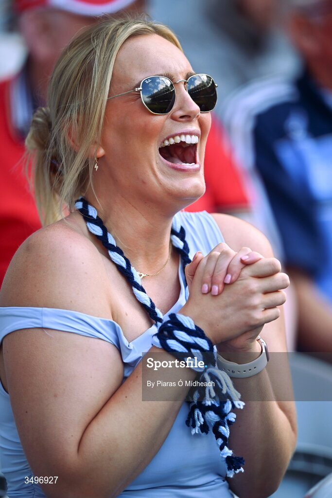 28 June 2026; A Dublin supporter during the GAA Football All-Ireland Senior Championship quarter-final match between Dublin and Galway at Croke Park in Dublin. Photo by Piaras Ó Mídheach/Sportsfile