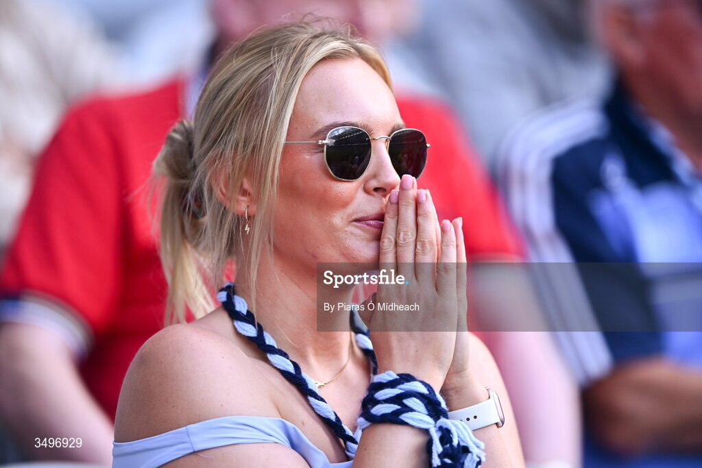 28 June 2026; A Dublin supporter during the GAA Football All-Ireland Senior Championship quarter-final match between Dublin and Galway at Croke Park in Dublin. Photo by Piaras Ó Mídheach/Sportsfile
