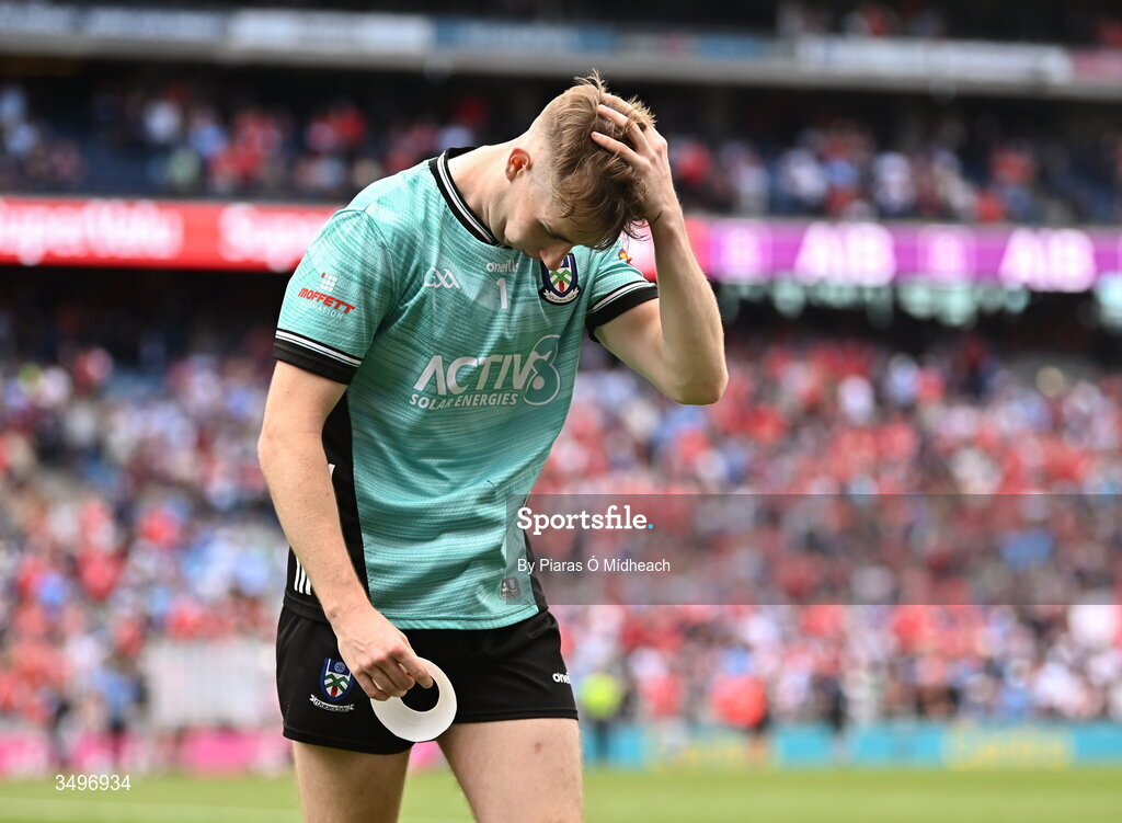 28 June 2026; Monaghan goalkeeper Jamie Mooney after his side's defeat in the GAA Football All-Ireland Senior Championship quarter-final match between Louth and Monaghan at Croke Park in Dublin. Photo by Piaras Ó Mídheach/Sportsfile