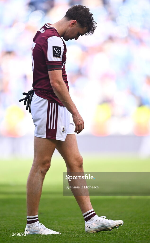 28 June 2026; Robert Finnerty of Galway after his side's defeat in the GAA Football All-Ireland Senior Championship quarter-final match between Dublin and Galway at Croke Park in Dublin. Photo by Piaras Ó Mídheach/Sportsfile