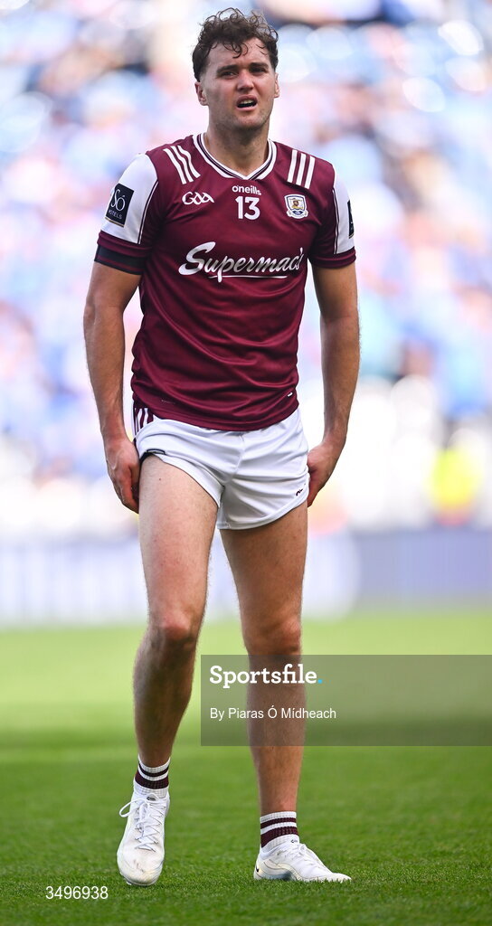 28 June 2026; Robert Finnerty of Galway after his side's defeat in the GAA Football All-Ireland Senior Championship quarter-final match between Dublin and Galway at Croke Park in Dublin. Photo by Piaras Ó Mídheach/Sportsfile