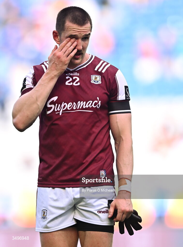28 June 2026; Galway footballer Céin D'Arcy after his side's defeat in the GAA Football All-Ireland Senior Championship quarter-final match between Dublin and Galway at Croke Park in Dublin. Photo by Piaras Ó Mídheach/Sportsfile