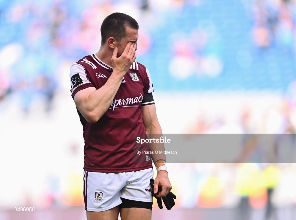 28 June 2026; Galway footballer Céin D'Arcy after his side's defeat in the GAA Football All-Ireland Senior Championship quarter-final match between Dublin and Galway at Croke Park in Dublin. Photo by Piaras Ó Mídheach/Sportsfile