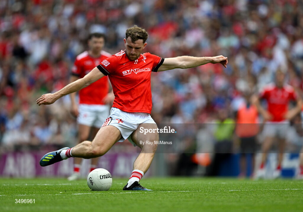 28 June 2026; Sam Mulroy of Louth during the GAA Football All-Ireland Senior Championship quarter-final match between Louth and Monaghan at Croke Park in Dublin. Photo by Ray McManus/Sportsfile