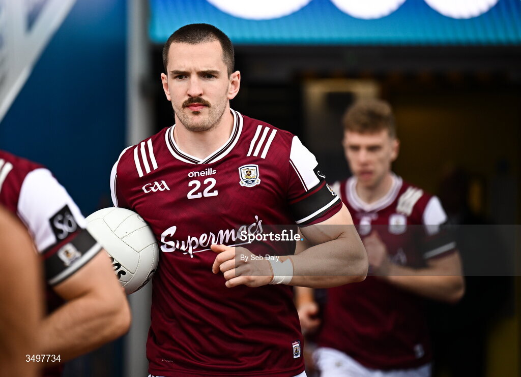 28 June 2026; Cein Darcy of Galway before the GAA Football All-Ireland Senior Championship quarter-final match between Dublin and Galway at Croke Park in Dublin. Photo by Seb Daly/Sportsfile