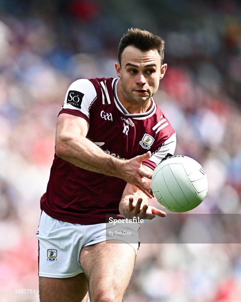 28 June 2026; Cillian McDaid of Galway during the GAA Football All-Ireland Senior Championship quarter-final match between Dublin and Galway at Croke Park in Dublin. Photo by Seb Daly/Sportsfile