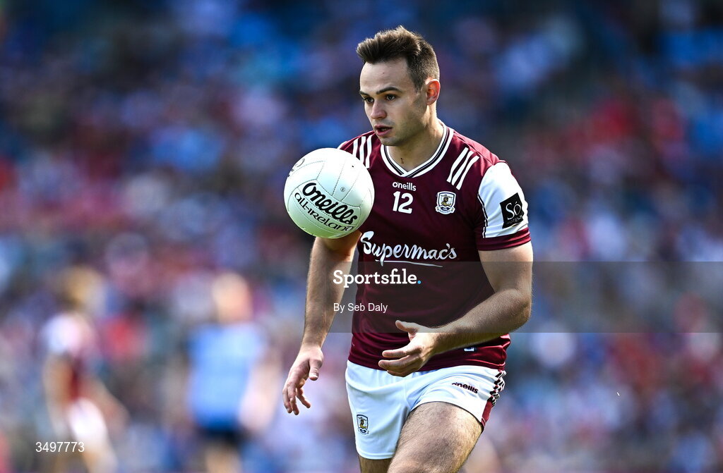 28 June 2026; Cillian McDaid of Galway during the GAA Football All-Ireland Senior Championship quarter-final match between Dublin and Galway at Croke Park in Dublin. Photo by Seb Daly/Sportsfile
