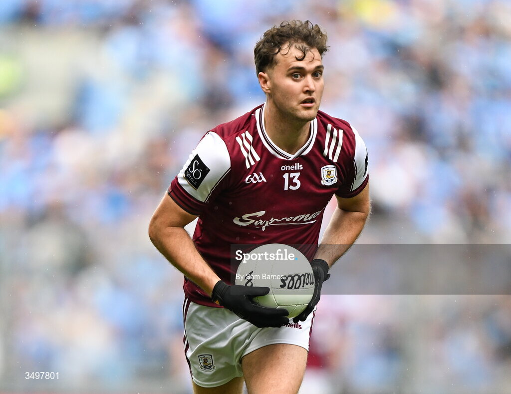 28 June 2026; Robert Finnerty of Galway during the GAA Football All-Ireland Senior Championship quarter-final match between Dublin and Galway at Croke Park in Dublin. Photo by Sam Barnes/Sportsfile