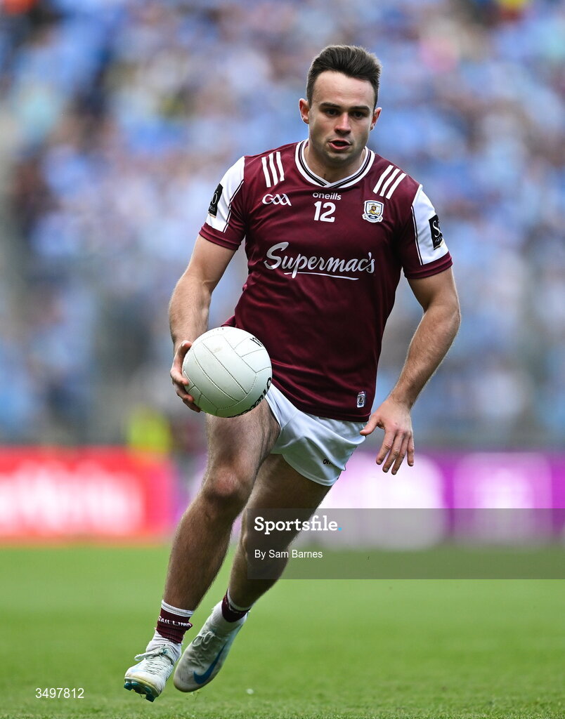 28 June 2026; Cillian McDaid of Galway during the GAA Football All-Ireland Senior Championship quarter-final match between Dublin and Galway at Croke Park in Dublin. Photo by Sam Barnes/Sportsfile