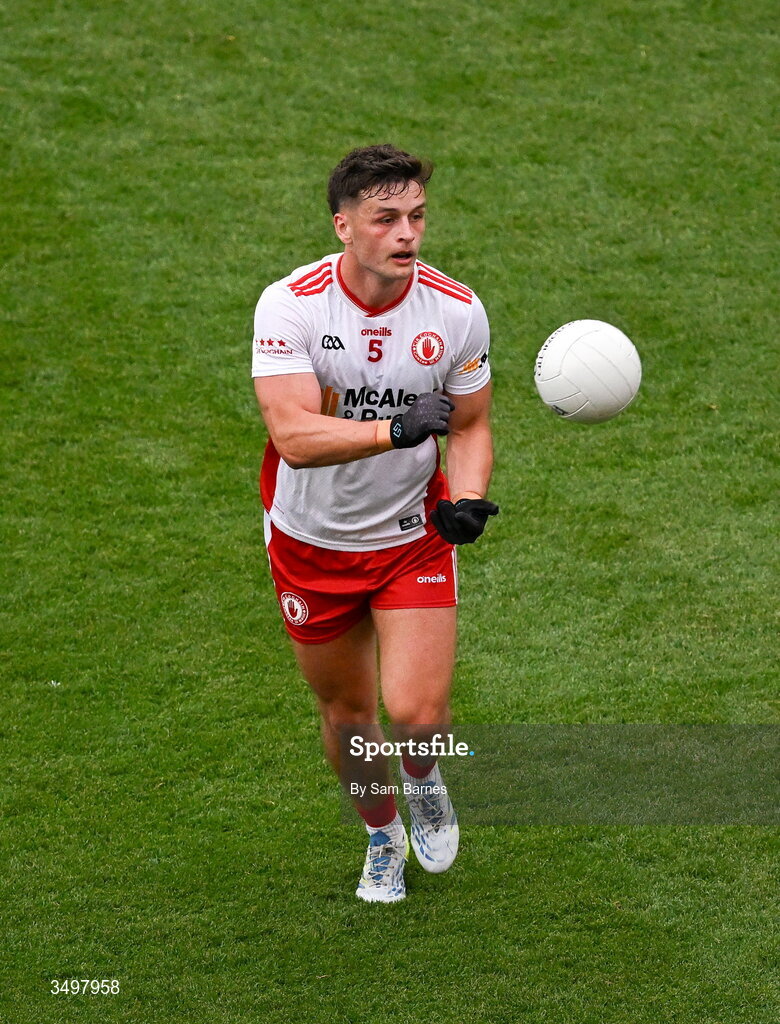 27 June 2026; Michael McKernan of Tyrone during the GAA Football All-Ireland Senior Championship quarter-final match between Kerry and Tyrone at Croke Park in Dublin. Photo by Sam Barnes/Sportsfile