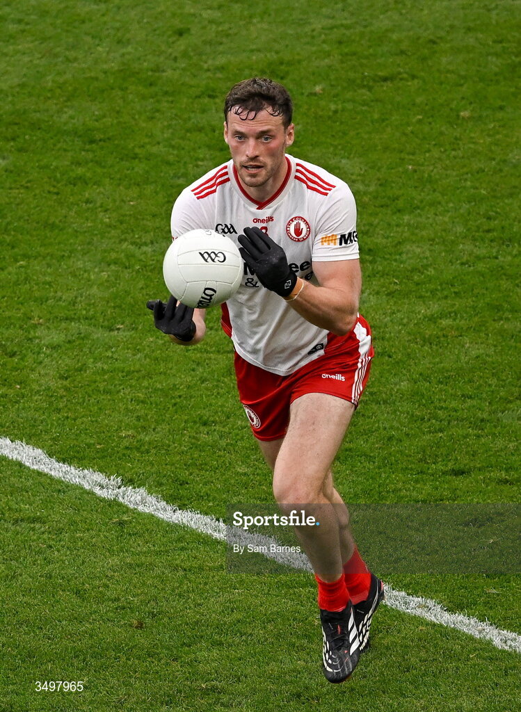 27 June 2026; Brian Kennedy of Tyrone during the GAA Football All-Ireland Senior Championship quarter-final match between Kerry and Tyrone at Croke Park in Dublin. Photo by Sam Barnes/Sportsfile
