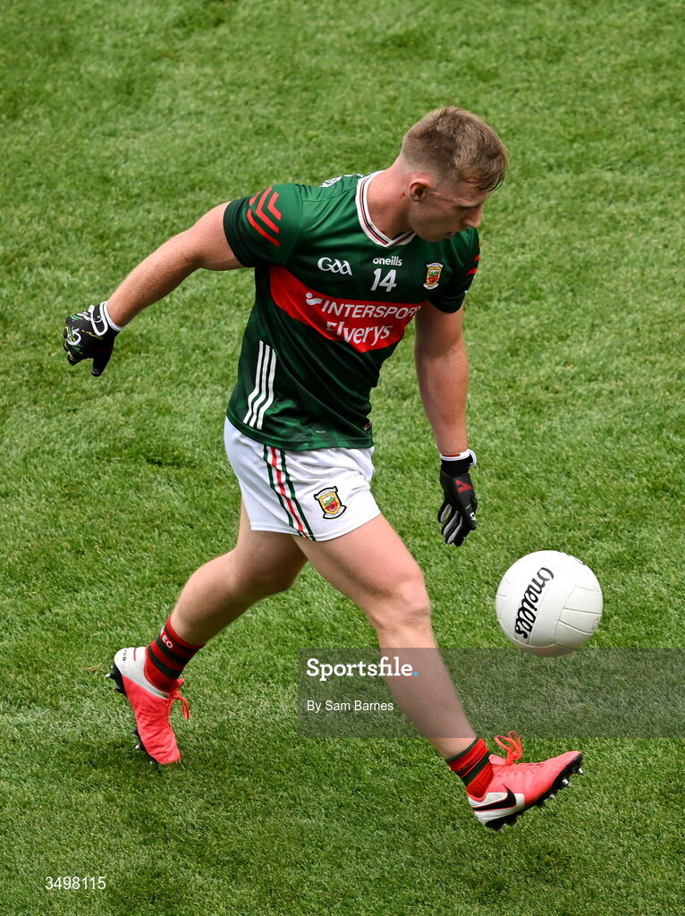 27 June 2026; Ryan O'Donoghue of Mayo during the GAA Football All-Ireland Senior Championship quarter-final match between Cork and Mayo at Croke Park in Dublin. Photo by Sam Barnes/Sportsfile