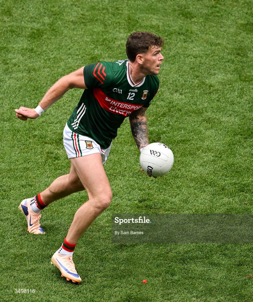 27 June 2026; Jordan Flynn of Mayo during the GAA Football All-Ireland Senior Championship quarter-final match between Cork and Mayo at Croke Park in Dublin. Photo by Sam Barnes/Sportsfile