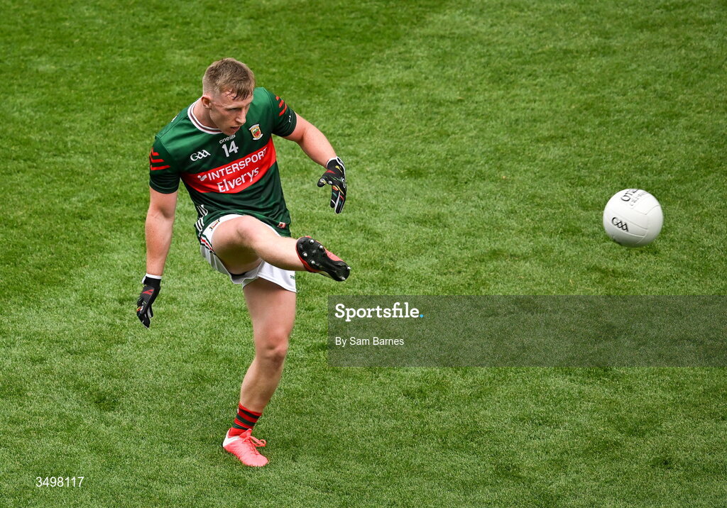 27 June 2026; Ryan O'Donoghue of Mayo during the GAA Football All-Ireland Senior Championship quarter-final match between Cork and Mayo at Croke Park in Dublin. Photo by Sam Barnes/Sportsfile
