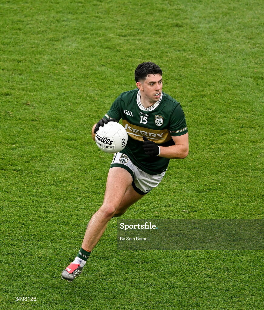 27 June 2026; Dylan Geaney of Kerry during the GAA Football All-Ireland Senior Championship quarter-final match between Kerry and Tyrone at Croke Park in Dublin. Photo by Sam Barnes/Sportsfile