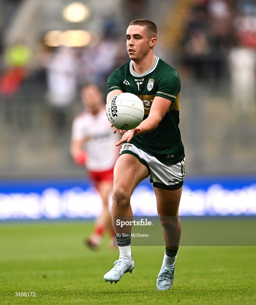 27 June 2026; Evan Looney of Kerry during the GAA Football All-Ireland Senior Championship quarter-final match between Kerry and Tyrone at Croke Park in Dublin. Photo by Ben McShane/Sportsfile