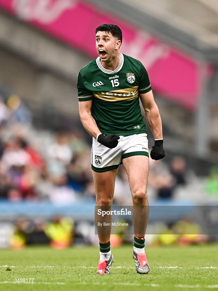 27 June 2026; Dylan Geaney of Kerry during the GAA Football All-Ireland Senior Championship quarter-final match between Kerry and Tyrone at Croke Park in Dublin. Photo by Ben McShane/Sportsfile