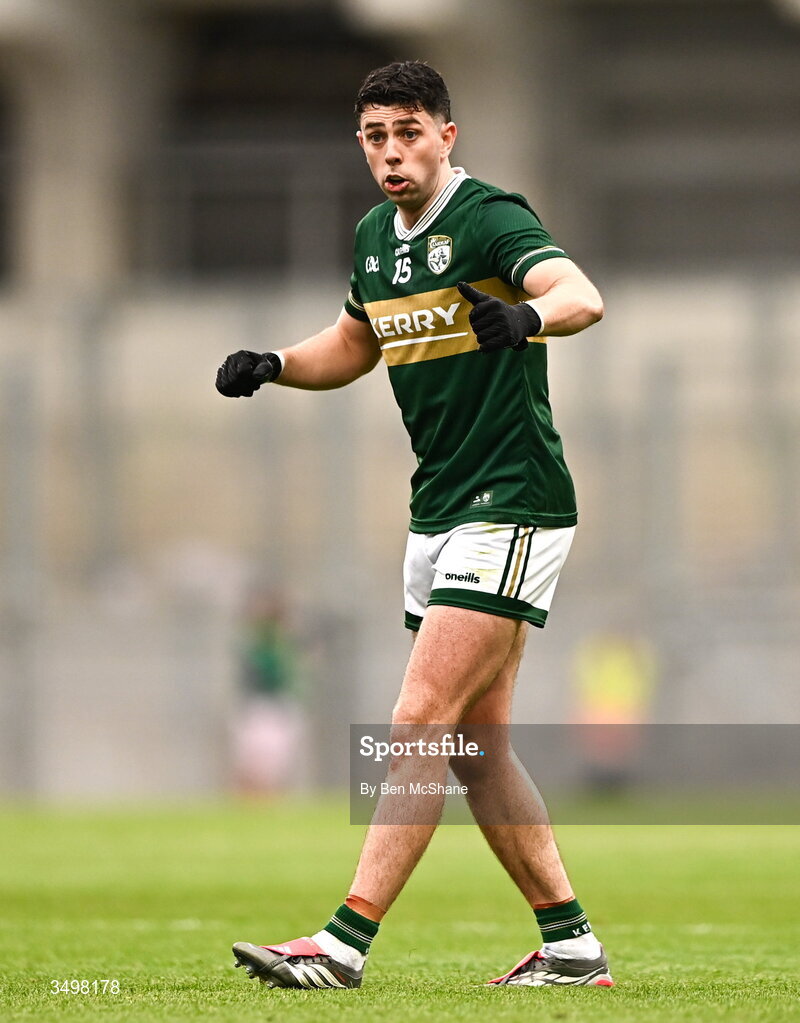 27 June 2026; Dylan Geaney of Kerry during the GAA Football All-Ireland Senior Championship quarter-final match between Kerry and Tyrone at Croke Park in Dublin. Photo by Ben McShane/Sportsfile