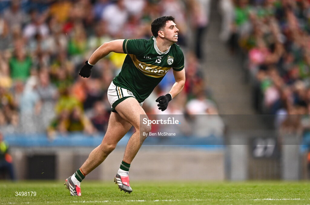 27 June 2026; Dylan Geaney of Kerry during the GAA Football All-Ireland Senior Championship quarter-final match between Kerry and Tyrone at Croke Park in Dublin. Photo by Ben McShane/Sportsfile