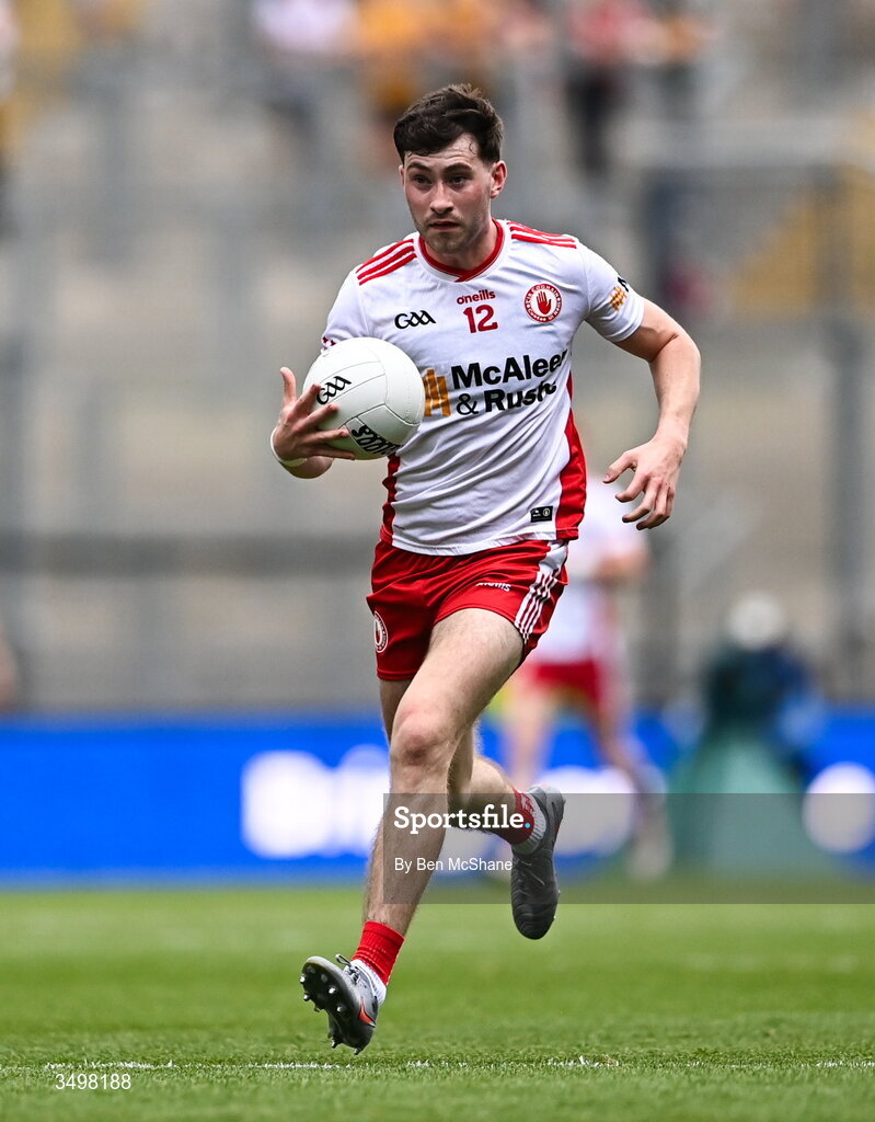 27 June 2026; Ciaran Daly of Tyrone during the GAA Football All-Ireland Senior Championship quarter-final match between Kerry and Tyrone at Croke Park in Dublin. Photo by Ben McShane/Sportsfile