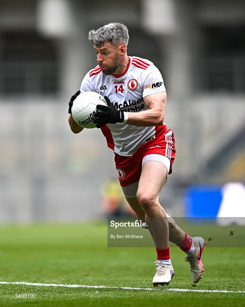 27 June 2026; Mattie Donnelly of Tyrone during the GAA Football All-Ireland Senior Championship quarter-final match between Kerry and Tyrone at Croke Park in Dublin. Photo by Ben McShane/Sportsfile