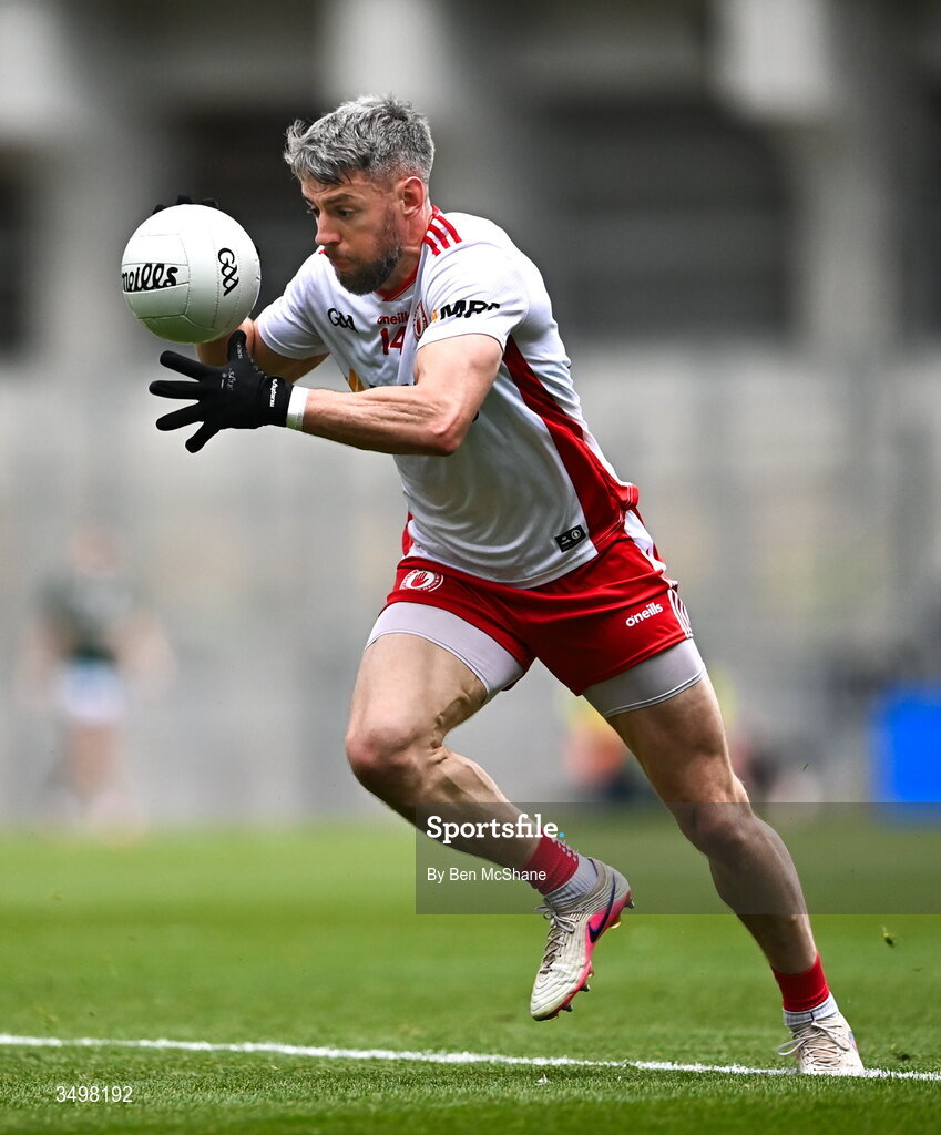 27 June 2026; Mattie Donnelly of Tyrone during the GAA Football All-Ireland Senior Championship quarter-final match between Kerry and Tyrone at Croke Park in Dublin. Photo by Ben McShane/Sportsfile