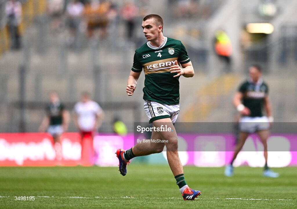 27 June 2026; Dylan Casey of Kerry during the GAA Football All-Ireland Senior Championship quarter-final match between Kerry and Tyrone at Croke Park in Dublin. Photo by Ben McShane/Sportsfile