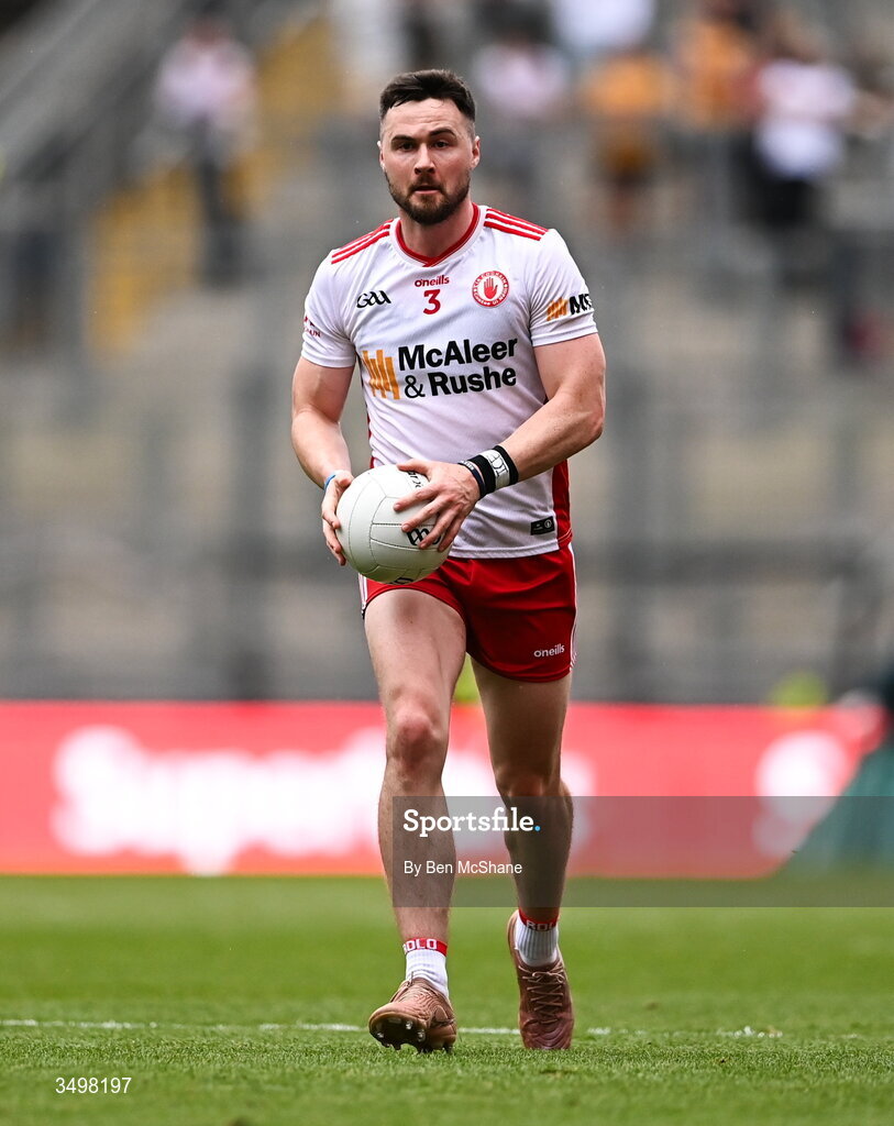27 June 2026; Peter Teague of Tyrone during the GAA Football All-Ireland Senior Championship quarter-final match between Kerry and Tyrone at Croke Park in Dublin. Photo by Ben McShane/Sportsfile