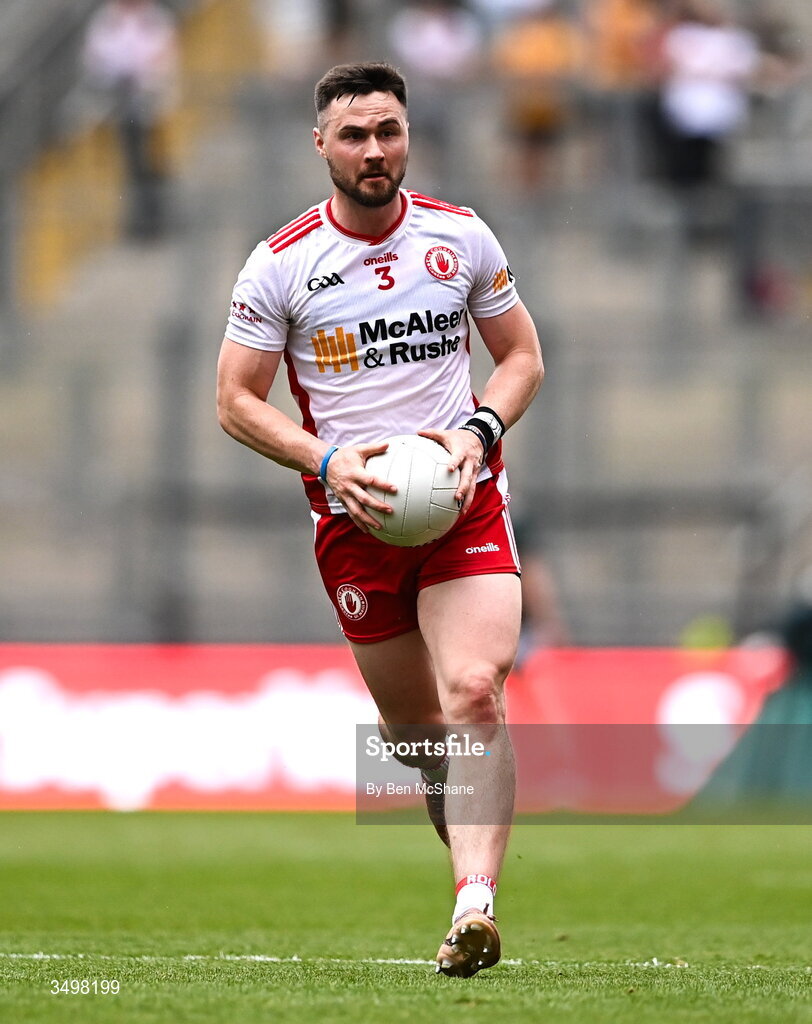 27 June 2026; Peter Teague of Tyrone during the GAA Football All-Ireland Senior Championship quarter-final match between Kerry and Tyrone at Croke Park in Dublin. Photo by Ben McShane/Sportsfile