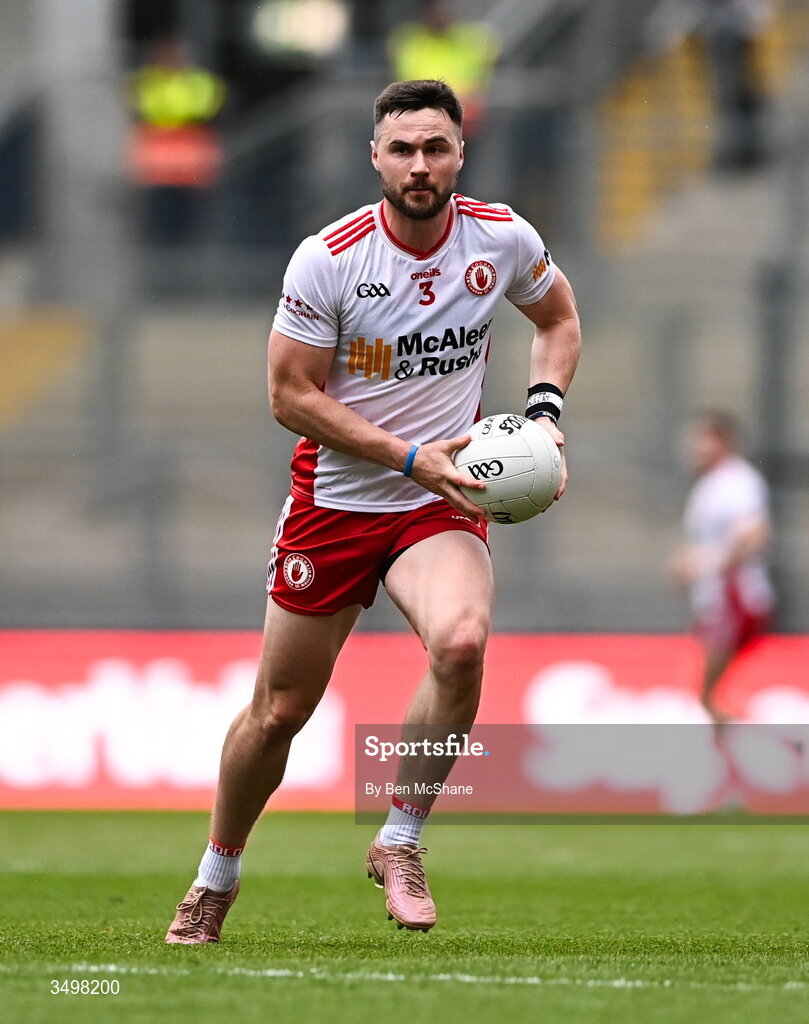 27 June 2026; Peter Teague of Tyrone during the GAA Football All-Ireland Senior Championship quarter-final match between Kerry and Tyrone at Croke Park in Dublin. Photo by Ben McShane/Sportsfile