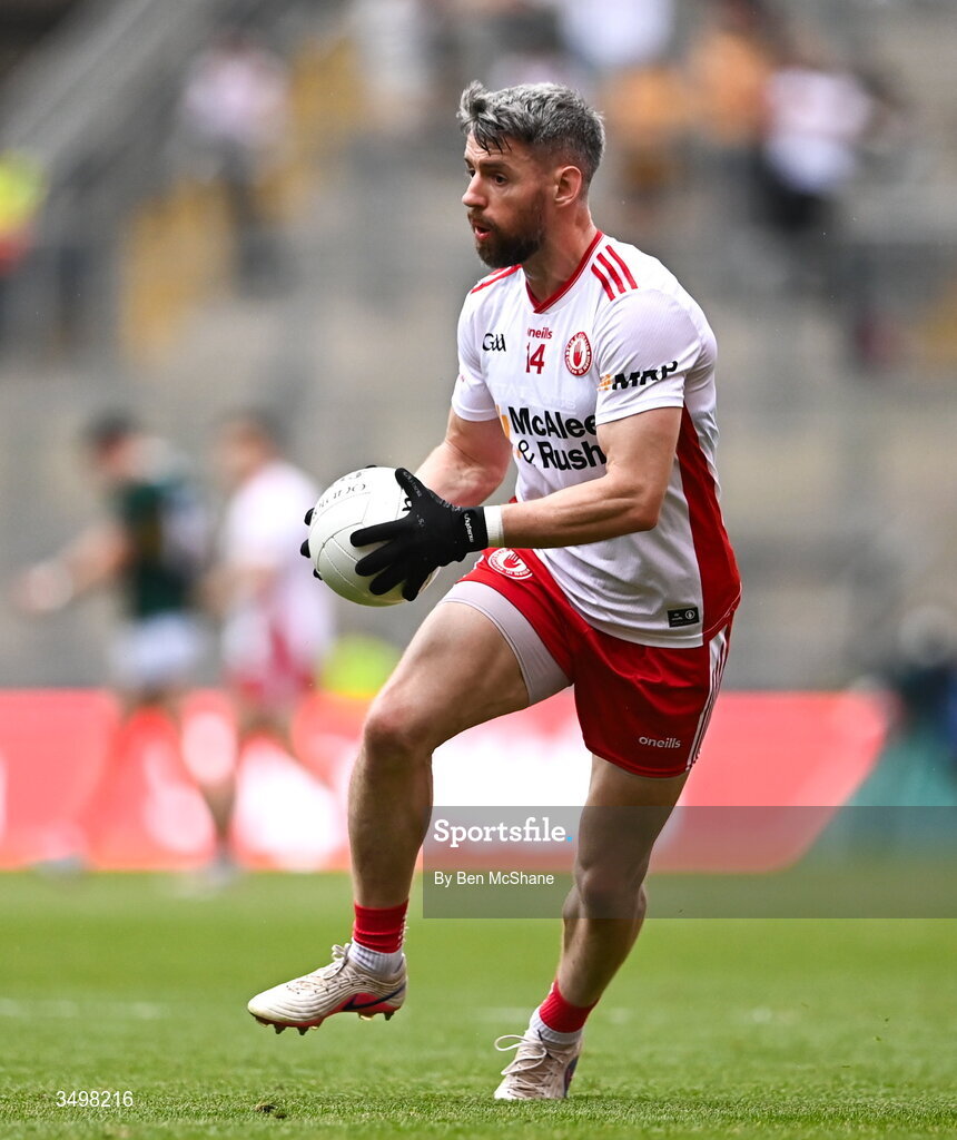 27 June 2026; Mattie Donnelly of Tyrone during the GAA Football All-Ireland Senior Championship quarter-final match between Kerry and Tyrone at Croke Park in Dublin. Photo by Ben McShane/Sportsfile