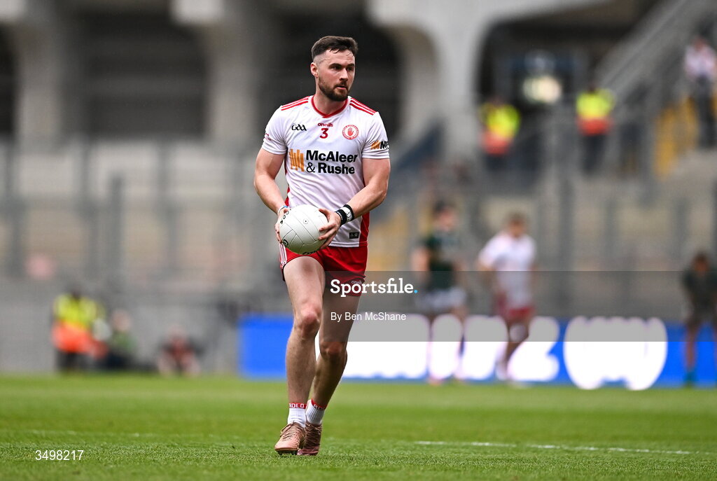 27 June 2026; Peter Teague of Tyrone during the GAA Football All-Ireland Senior Championship quarter-final match between Kerry and Tyrone at Croke Park in Dublin. Photo by Ben McShane/Sportsfile