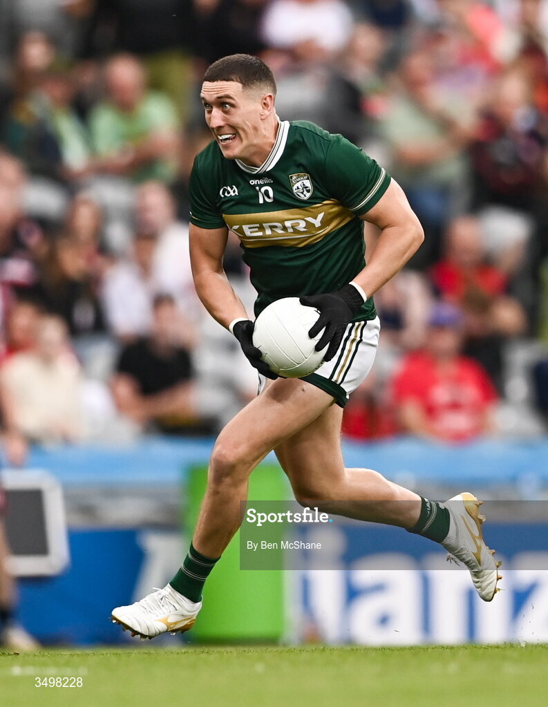 27 June 2026; Joe O'Connor of Kerry during the GAA Football All-Ireland Senior Championship quarter-final match between Kerry and Tyrone at Croke Park in Dublin. Photo by Ben McShane/Sportsfile